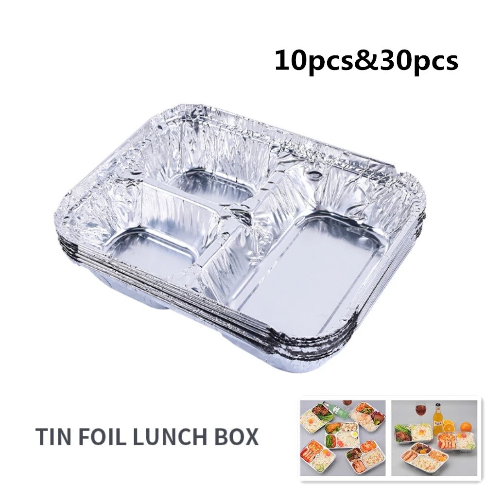 Plateau à dîner jetable en aluminium, avec couvercles, 3 compartiments, pour déjeuner, restes ou plateau à emporter, 780ML, 10 &amp; 30 pièces