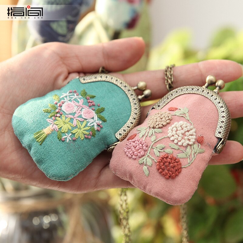 Embroidery Purse Making Kits Purse Frame Kiss Clasp Lovely Fowers Sewing Stitching Handmade Purse Girl