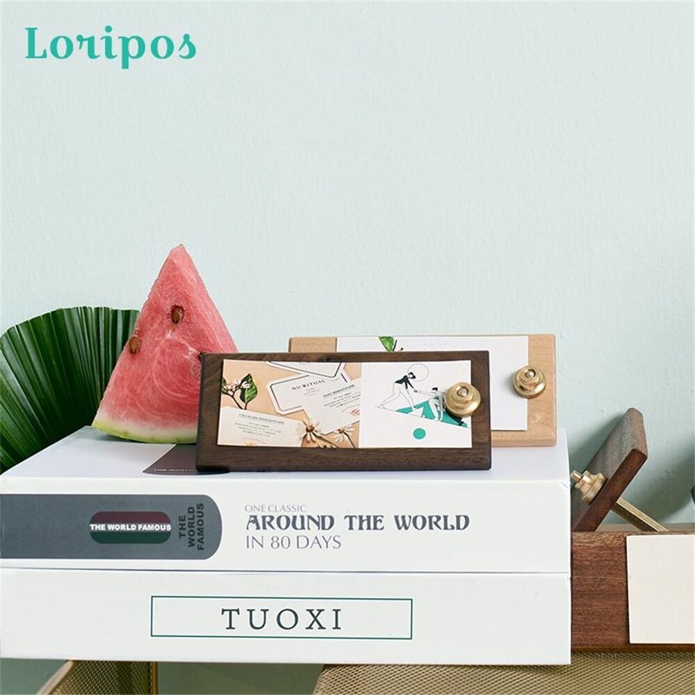 Brass Solid Wood Price Tag Display Table Postercard Clip Memo Holder Desk Name Card Clip Ins Label Holder Board Wood Photo Stand