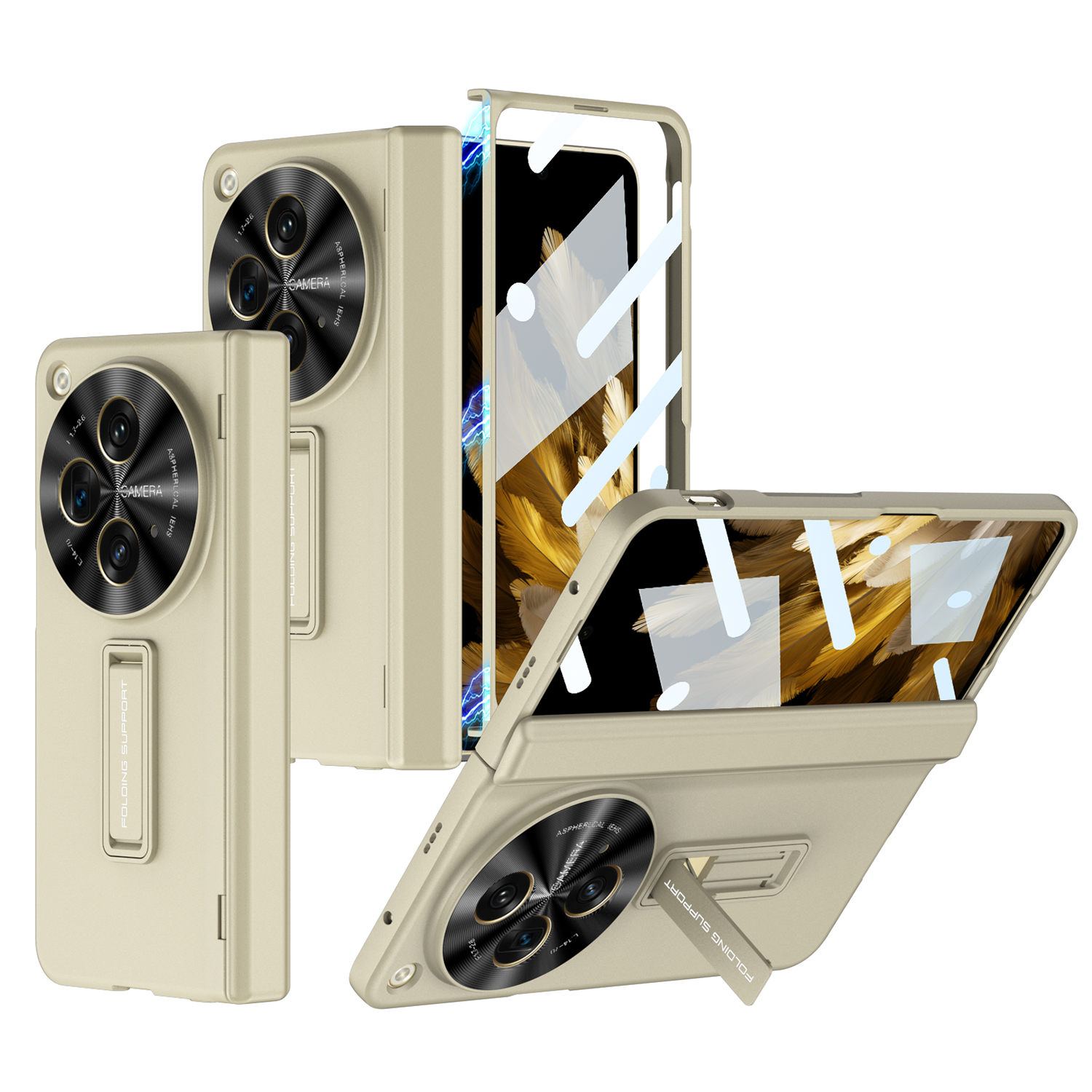 Schokbestendig Pantser Plastic Matte Behuizing Voor Oneplus Open Magnetisch Scharnier Scherm Glas Volledige Beschermhoes Voor Oppo Find N3 Hoesjes: Goud