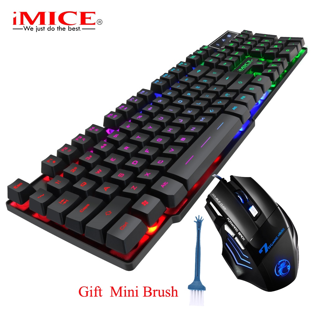 Russian/English Keyboard Backlit Rainbow Keyboard Mouse Sets Office Electronics Wired USB Keyboard Mice for Computer Components