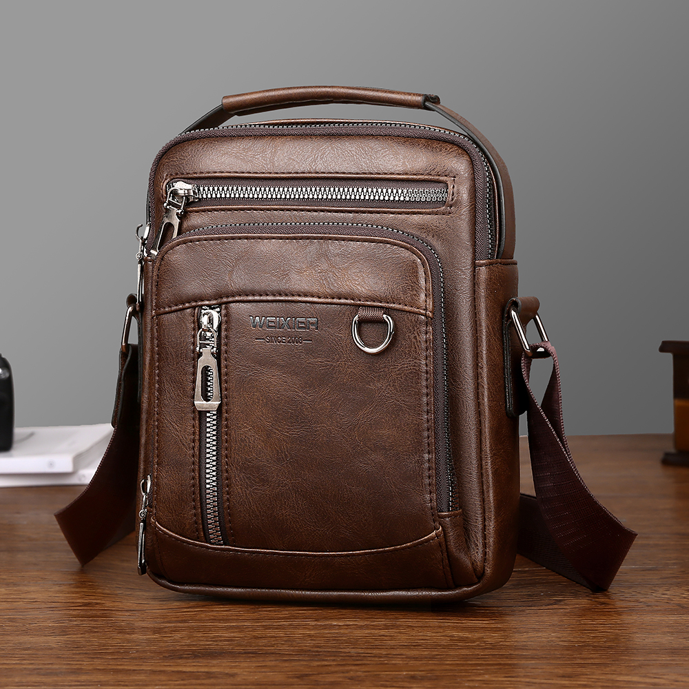 Mannen Schoudertas voor 9.7 "iPad Mannen PU Leer Mannen Crossbody Tassen Business Mannelijke Effen Messenger Bag reistas mannen Handtas: Bruin