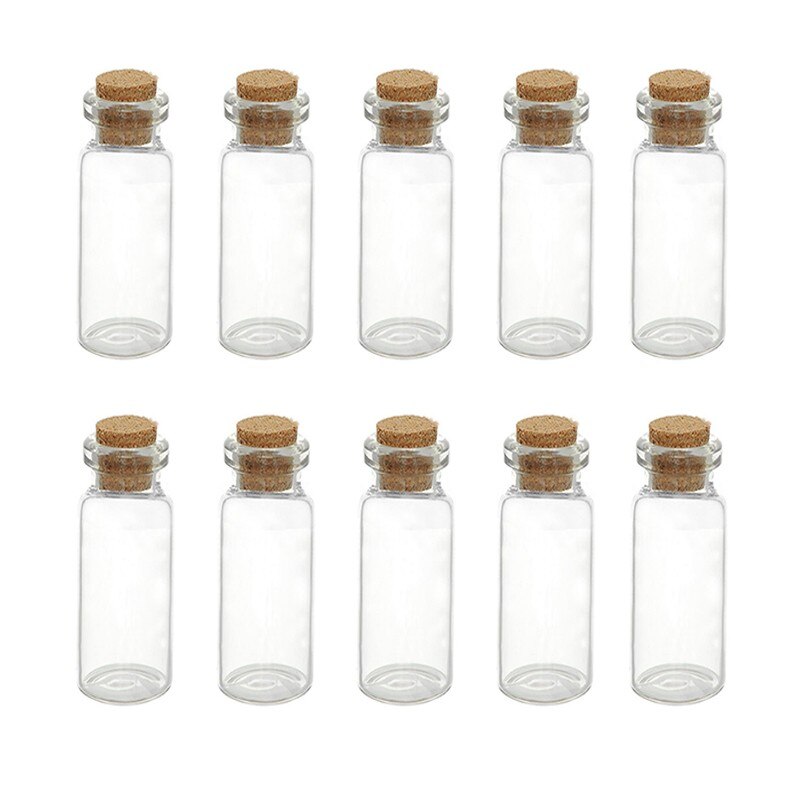 10 stk mini glasflasker klare drivende flasker juleprop små med til bryllup ønske fødselsdag kork flasker par  u4 d 7