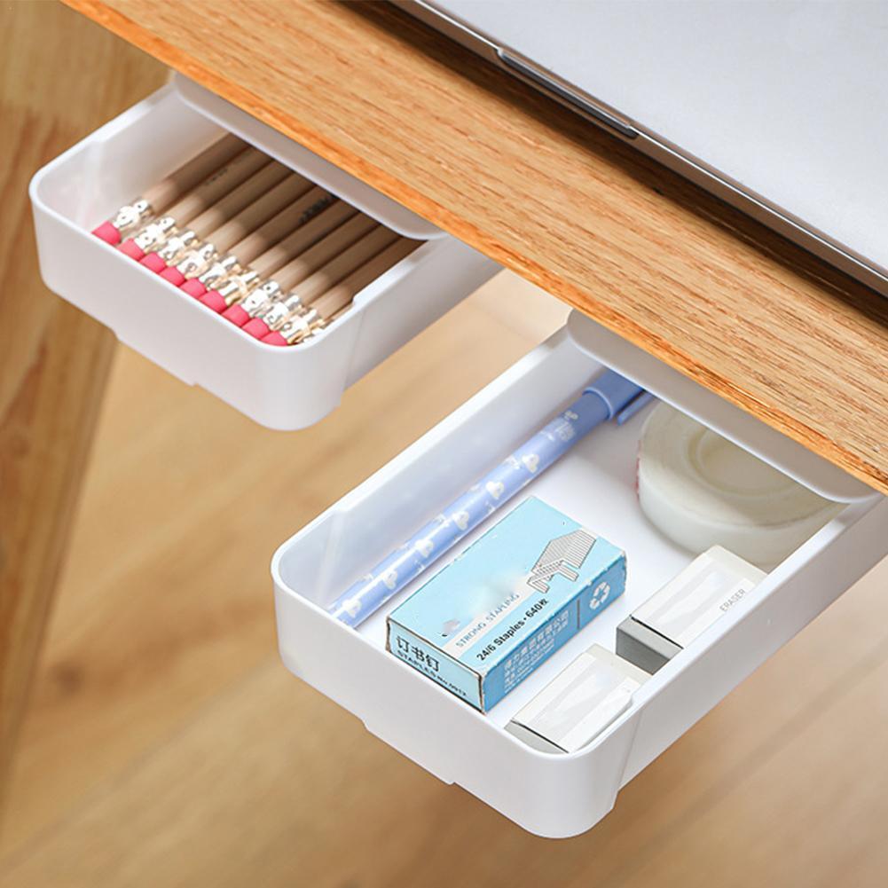 Selvklæbende skjult opbevaringsboks under bordet makeup organizer under skrivebordet opbevaringsskuffe organizer box papirvarer opbevaring