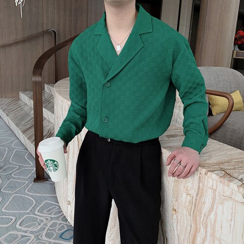 Chemise à manches longues pour homme, style japonais, Streetwear, Chic, , ample, décontracté, Vintage, bureau: Green / XXL