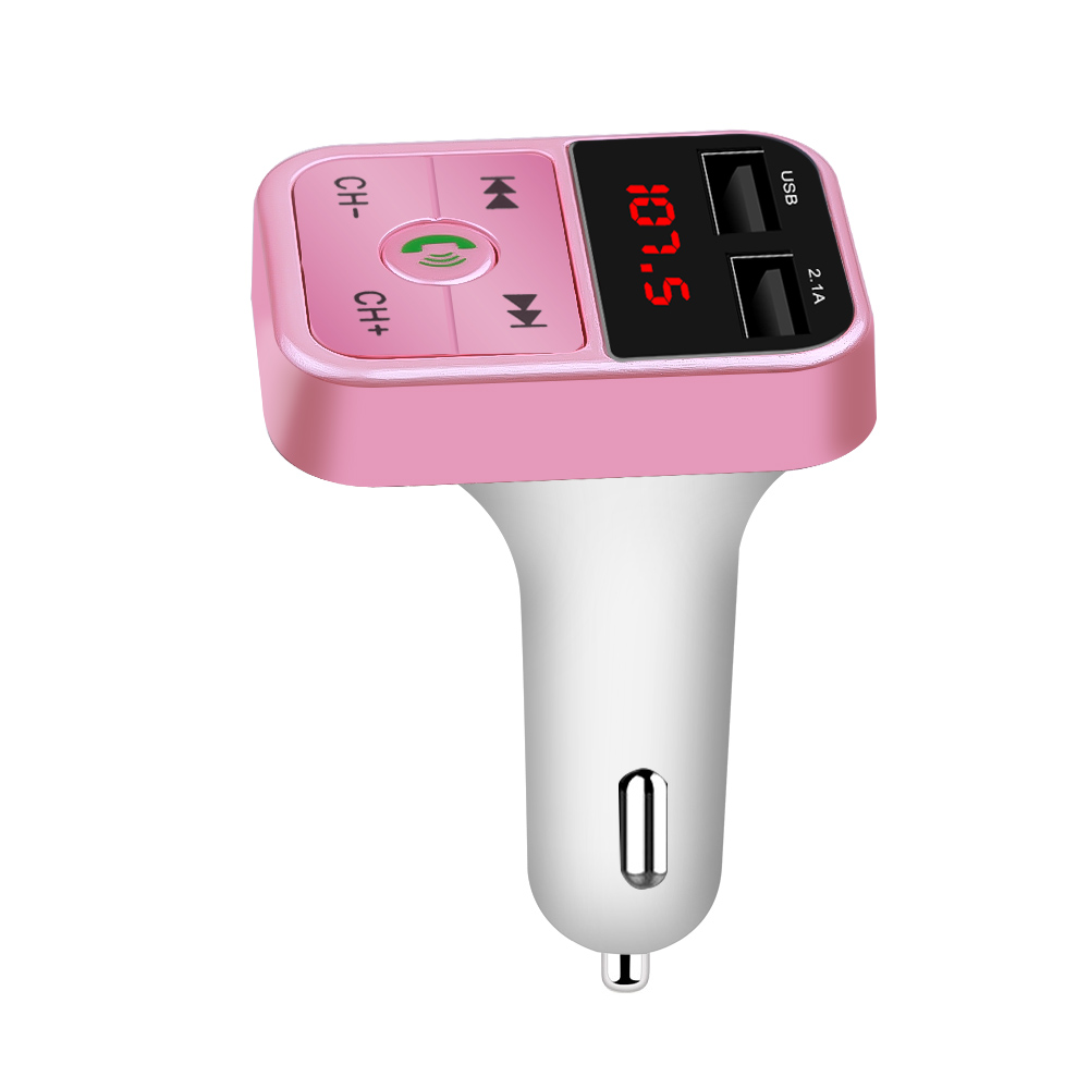 Auto Lader Voltage Display Bluetooth MP3 Speler Handsfree Car Kit Fm-zender Tf U Disk Dual Usb Charger Power Adapter: Pink