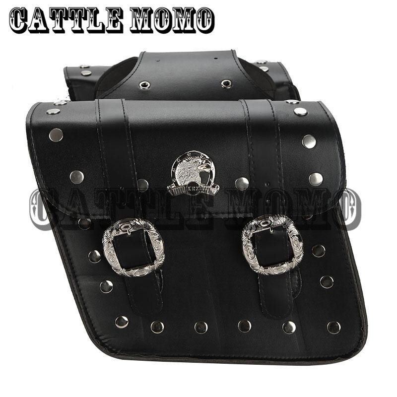 Motorcycle Saddle Bags 2x Black Motorbike Luggage PU Leather Tool Bags For Harley Cruiser Chopper Cafe Racer Bike Motorbike Bag