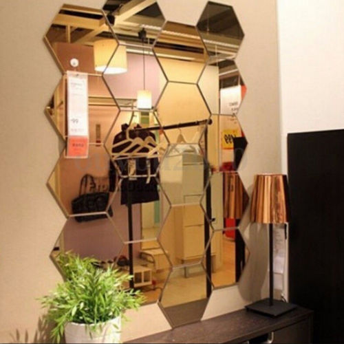Wangscanis 3D Spiegel Hexagon Acryl Verwijderbare Muursticker Sticker Home Decor