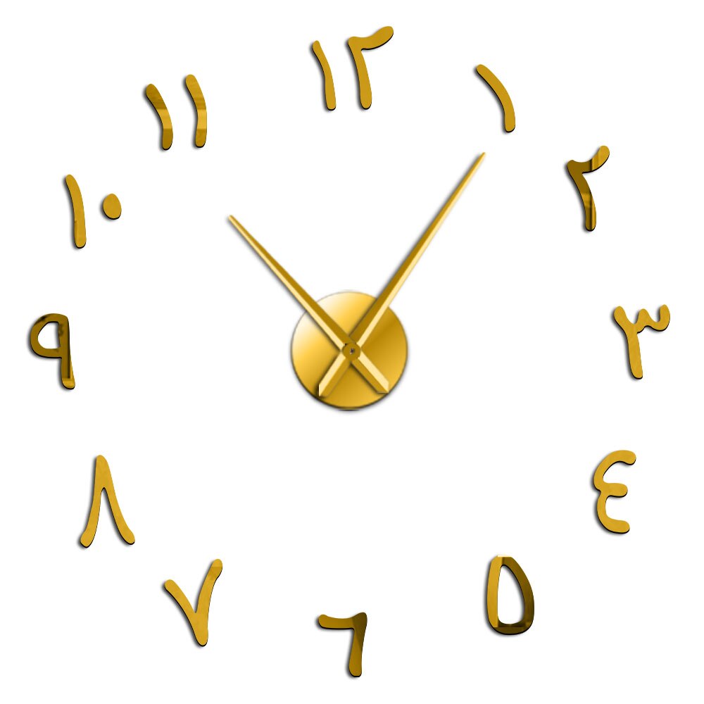 Retro Arabic Numerals DIY Large Wall Clock Arabic Numbers Acrylic Mirror Surface Stickers Frameless Giant Wall Watch Home Decor: Gold / 47inch