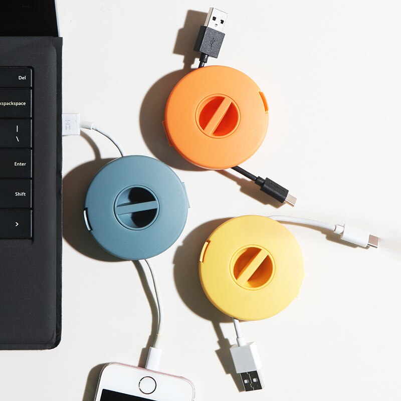 Kabelbeholder rund trådbinder boks bærbar telefon datakabel opbevaringsboks etui usb oplader holder ledningsboks