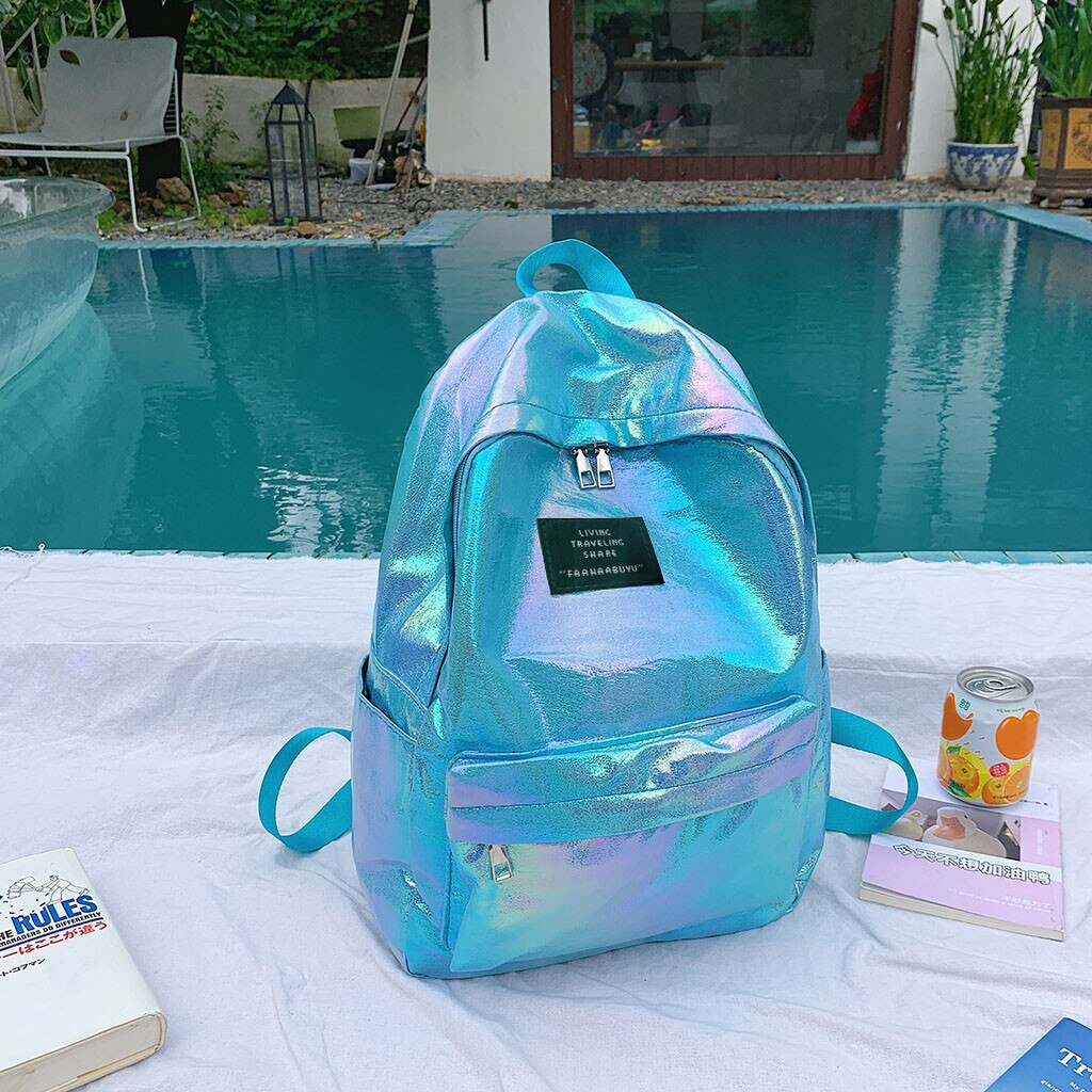 School Backpack Large Capacity Solid Color Waterproof Zipper Casual Backpack School Bag Рюкзак Школьный Женский: Blue