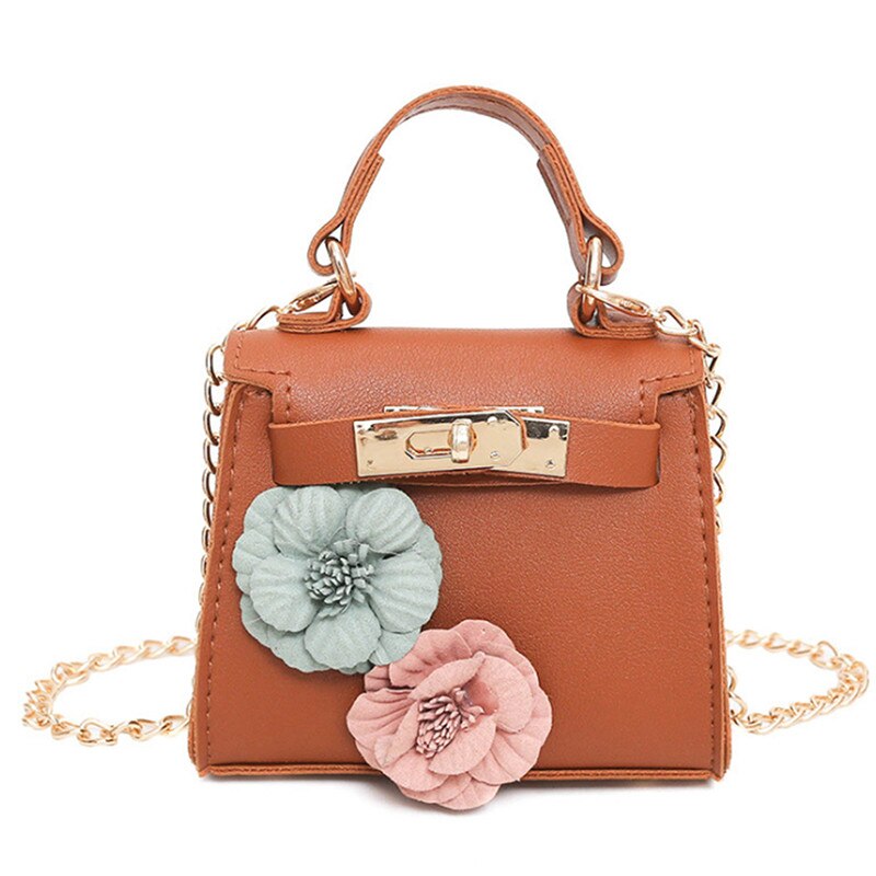 Mini bolso Floral con cadena para mujer, bandoleras cruzadas, monedero: brown