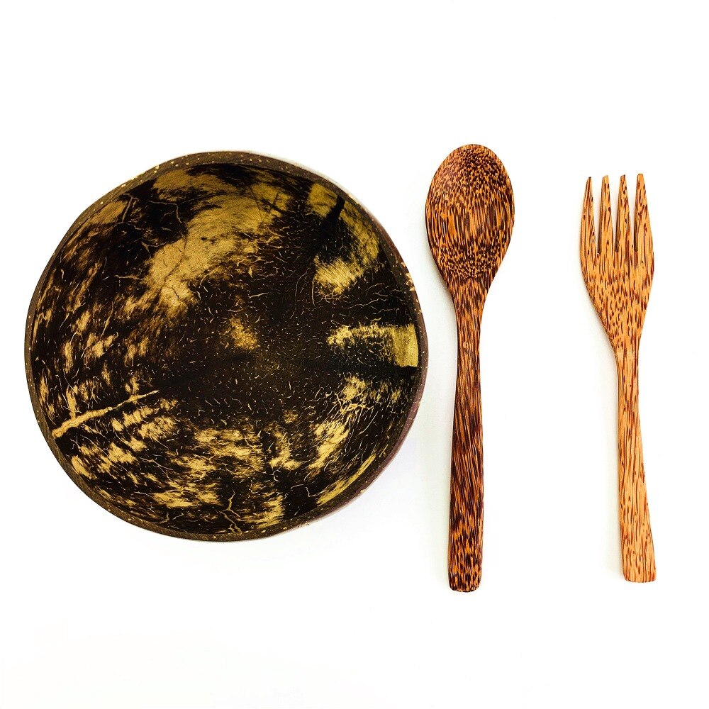 1PC Organic Coconut Palm Coconut Spoon Wood Cutlery Natural Bamboo Wooden Spoon for Coconut Shell Bowl Bamboo Spoon Cutlery