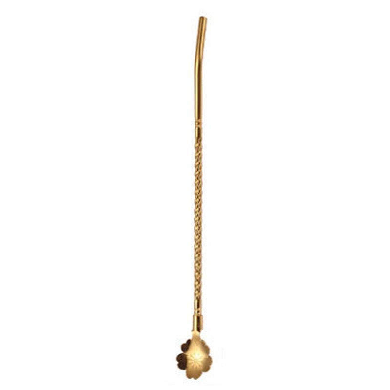 Cuillère en paille Rose torsadée, 1 pièce, fleurs de cerisier, longue paille dorée Portable réutilisable en acier inoxydable, cuillère à remuer pour Cocktail et café: sakura gold