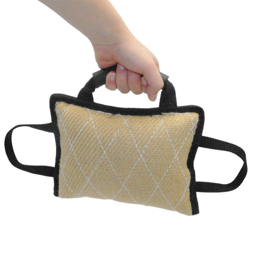 Juguetes de entrenamiento para perros, almohada de cáñamo para masticar con asas, almohada de yute para morder, juguetes de entrenamiento para perros, Limpieza de dientes para masticar mascotas