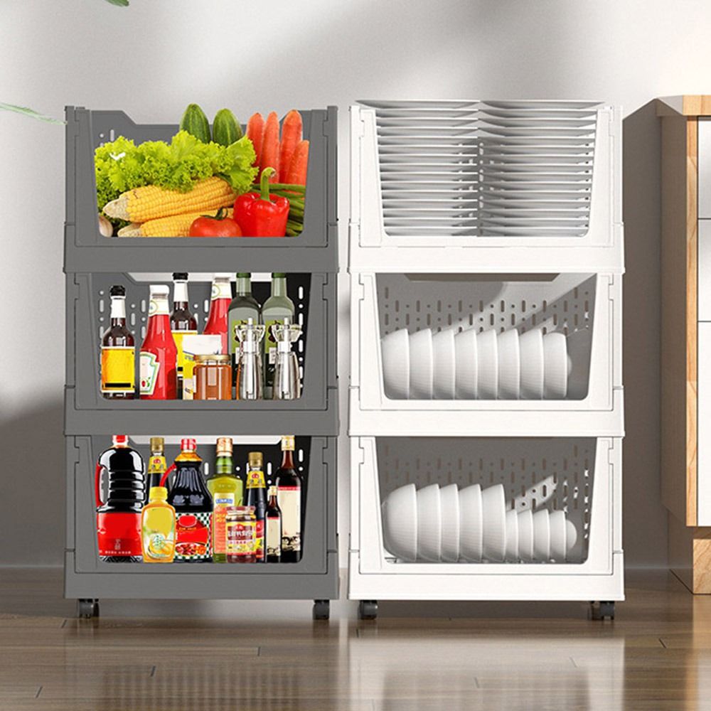 Opvouwbare plastic opbergdoos, stapelbare opbergmand met grote capaciteit, boekenmand met wielen, ruimtebesparende opbergmand op wielen voor op kantoor.