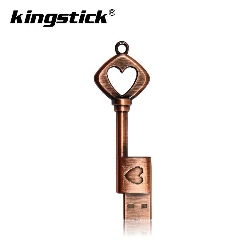 Drive Metalen Zuiver Koper Hart Sleutel Usb Flash Drive Mini Usb Stick Sleutel Echt 4Gb 8Gb 16gb 32Gb 64Gb Thumb Stick