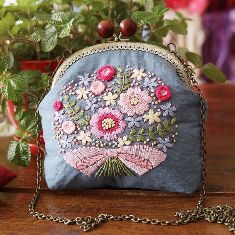 Kits de bordado para bolsos, bordado floral, cadena para monedas, bolsas para teléfono, conjuntos de punto de cruz con bastidor de bordado, cumpleaños y navidad.: B