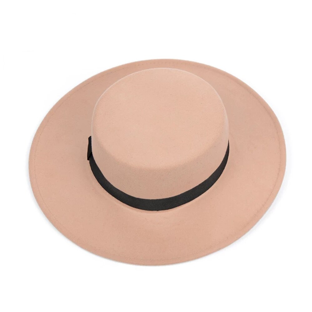 Klassisk ensfarvet filt fedoras hat bælte til mænd kvinder blanding jazz kasket bred skygge enkel kirke derby flad top hat mujer: 1