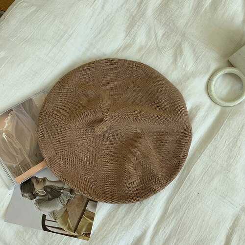 Chapeau de peintre sauvage rétro, Version coréenne de la grande circonférence de la tête tricotée japonaise, béret Monochrome Gorros, printemps et automne: light brown