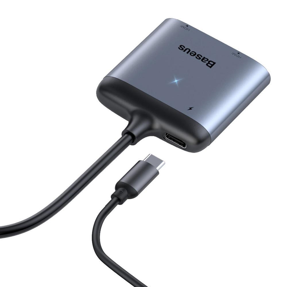 Baseus 4K USB C vers HDMI adaptateur type-c vers double affichage HDMI PD adaptateur de Charge rapide HUB Station d'accueil câble de Concerter