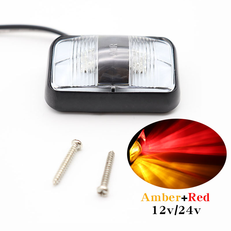 Waterproof Amber + Red LED 12V/24V 2LED Car Truck Lorry Side Marker Light Indicator Trailer Tail Rear Side clearance Lamp Light