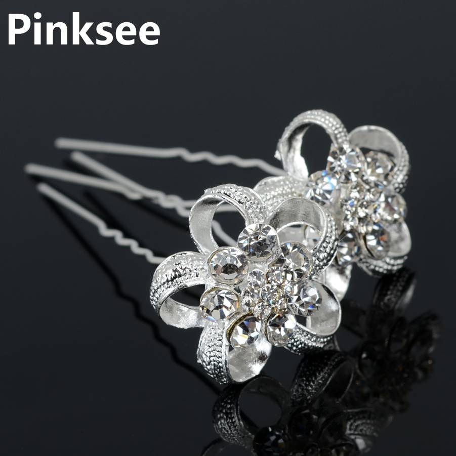 12pcs Nuovo Argento Placcato di Cristallo Del Fiore di Cerimonia Nuziale Nuziale Dei Capelli forcelle della Clip di capelli Delle Donne pin Chic Del Partito Dei Monili Accessori