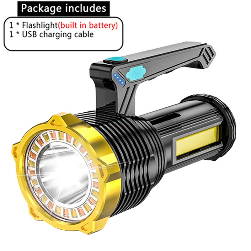 Powerful Flashlight USB Rechargeable Work Light Ultra Bright Torch Lamp Built in Battery Camping Led Flashlights With Side Light: Type E