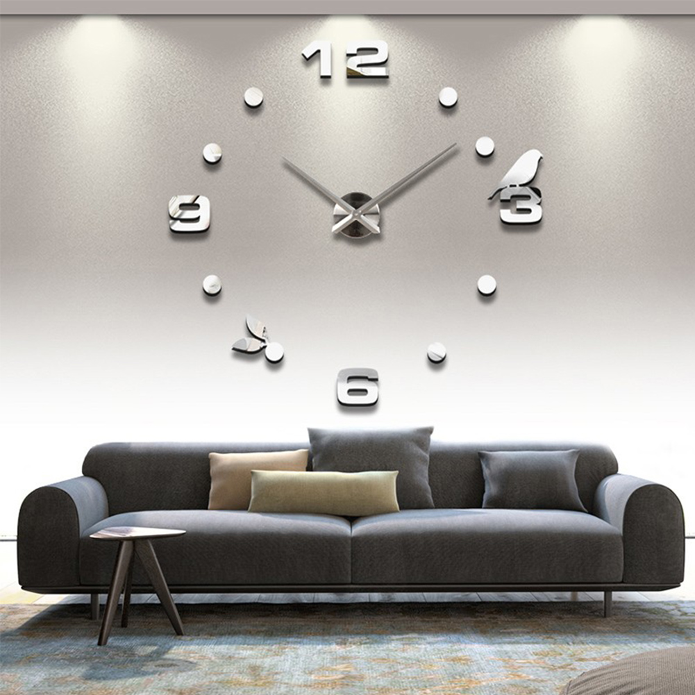 3D acrylique horloge murale bricolage numérique horloge murale oiseau horloge murale décoration directe: Argent