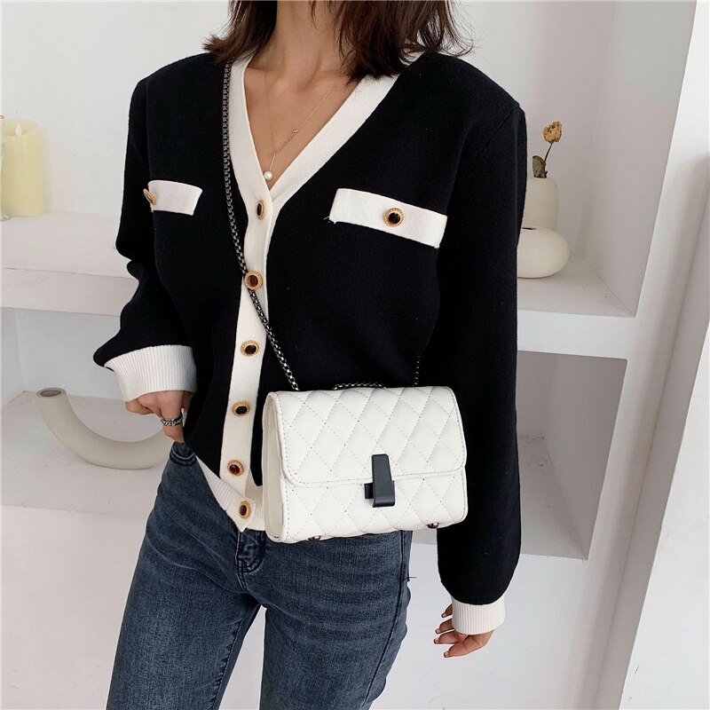 Small Crossbody Bags for Women Leather Chain Strap Female Shoulder Bag Casual Flap Bag Solid Ladies' Messenger Bag Sac: Big White