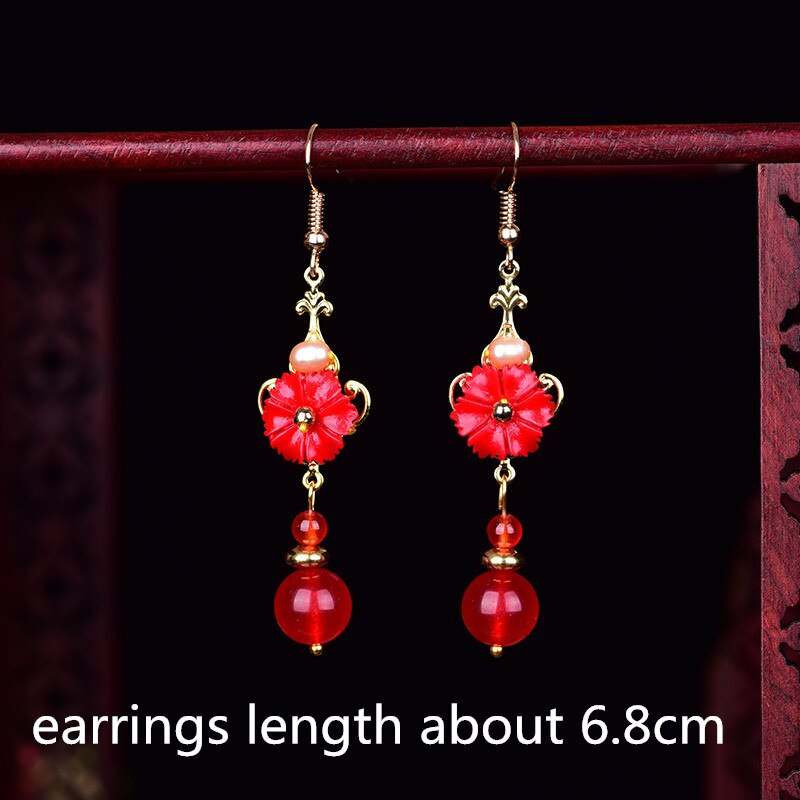 Yanting Cloisonne Butterfly Earrings For Women Natural Stone Earings Shell Flower Ethnic Earrings Hanging: 318