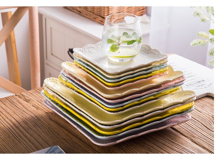 Multi-color Optional 6 Inches x5pcs/set Ceramic Plate Western Food Plates Salad Plate Square Flat plate Dinner tray Cake Dish
