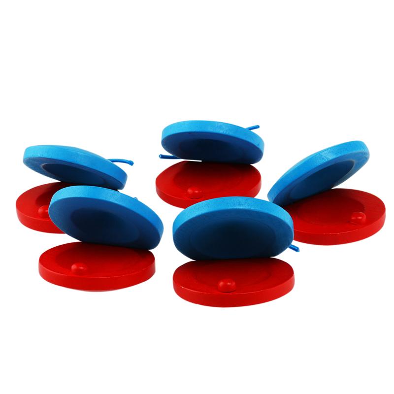 5 Pcs Baby Houten Ronde Castanet Muziekinstrument Speelgoed (Rood + Blauw)