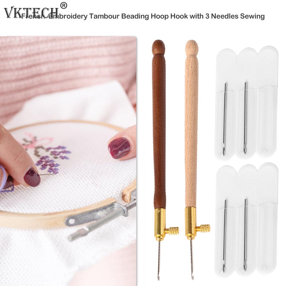 DIY Embroidery Punch Needle Crochet Hook with 3 Needles French Crochet Embroidery Beading Hoop Sewing Knitting Tool Set