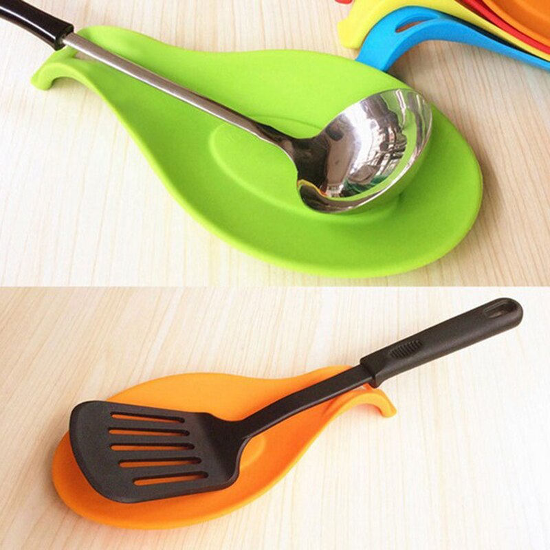 Kitchen Cooking Tools Food Grade Silicone Spoon Rest Utensil Spatula Gadget Holder Heat Resistant Storage Shelves 5 Colors