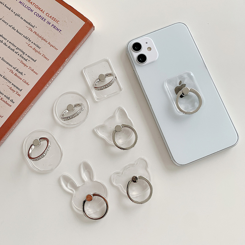 Support de bague de doigt transparent en diamant pour téléphone portable, anneau de support de téléphone, poignée rotative, accessoire de montage