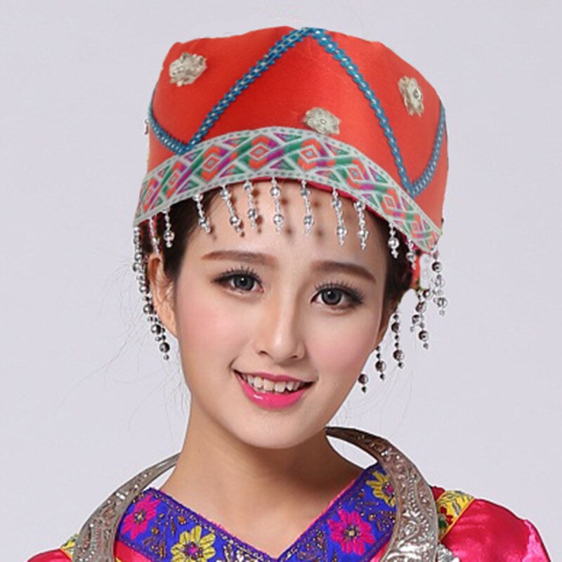 Red Blue Tassel Miao Headpiece Hmong Minority Hat Traditional Dong Nationality Dance Head wear Festival Performance Headdress: 3