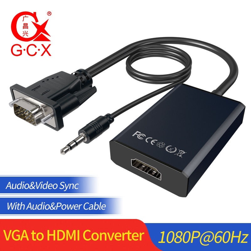 Gcx Vga Naar Hdmi Converter Met Audio 1080P VGA2HDMI Video Adapter Voor Pc Naar Hdtv Projector Vga Male Naar hdmi Vrouwelijke Tv Adapter