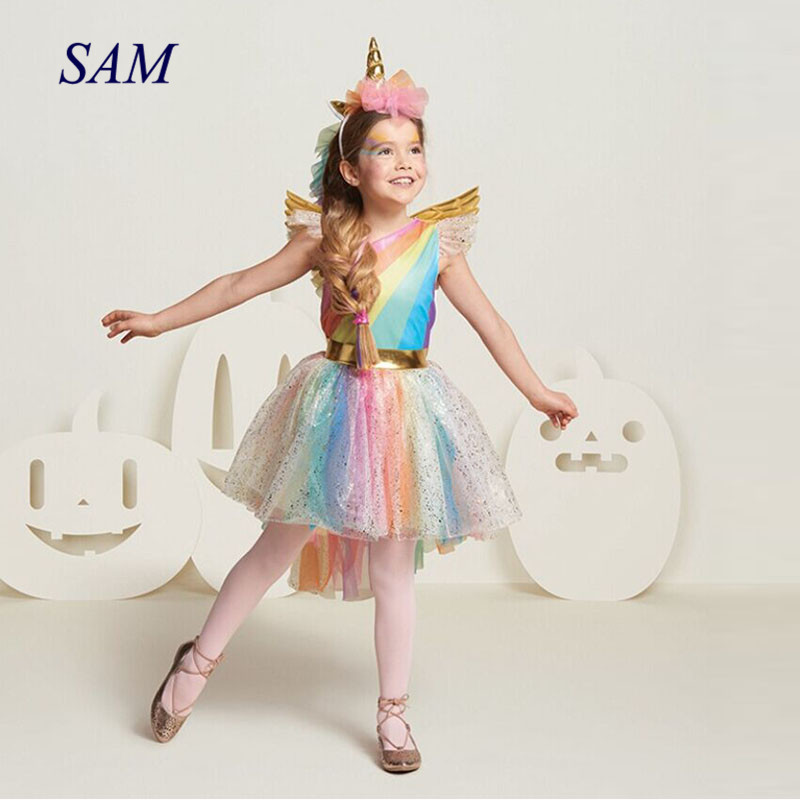 Fancy Dress for Girls Unicorn Party Dress up Kids Rainbow tutu Dresses for Girls Princess Girls Halloween Carnival Costume Wear