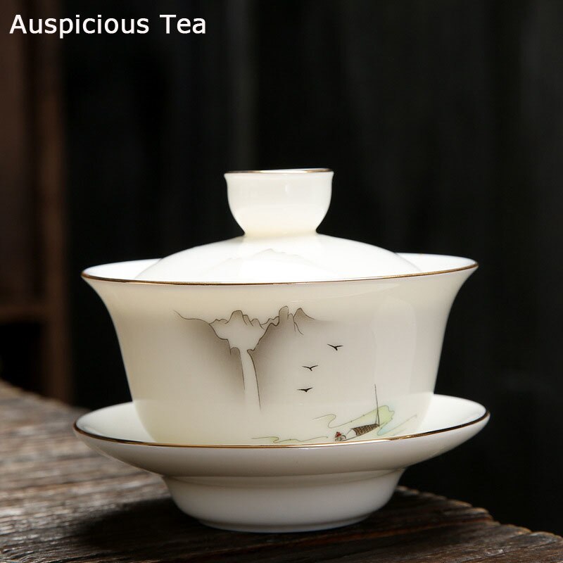 Bol couvert en Jade gras de mouton, porcelaine blanche de couleur surémaillée, Kung Fu, service à thé, service à thé en céramique,