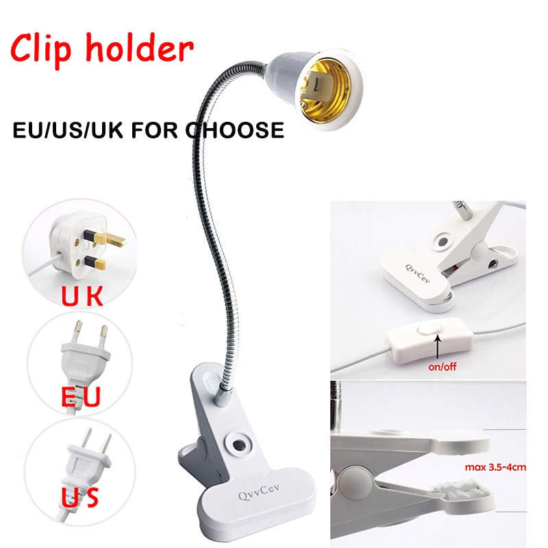 2 head E27 Flexible Lamp base holder Plugs Holder desk Clip socket EU US UK E27 for Book living room night light grow Lights