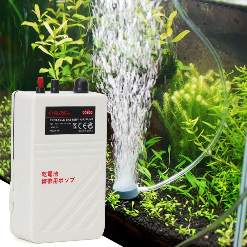 Aquarium Battery Operated Fish Tank Air Pump Aerator Oxygen With Air Stone 2W 425D