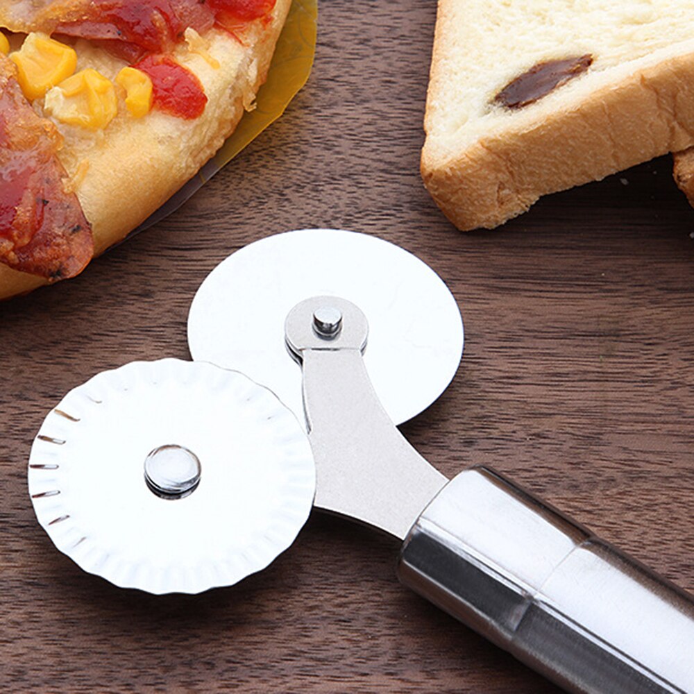 Dobbeltrullehjul rustfrit stål pasta pizza cutter rund tip køkkenredskaber pizza cutter skære bagning køkken gadget