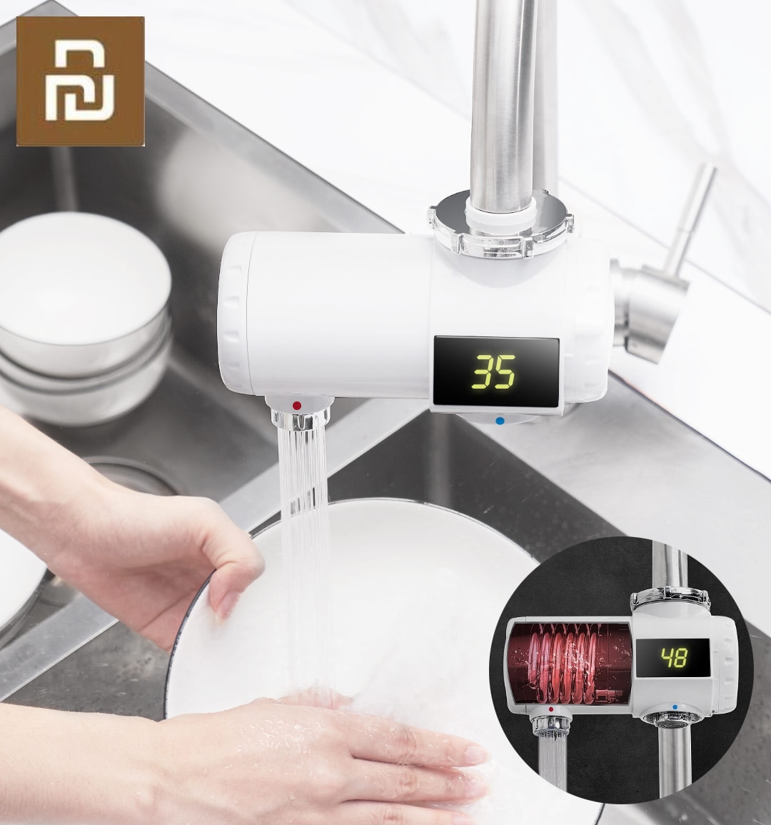 Xiaomi Xiaoda, grifo de calefacción instantáneo, calentador de agua eléctrico de cocina, 3 segundos, agua de 30 a 50 grados, EasyInstall