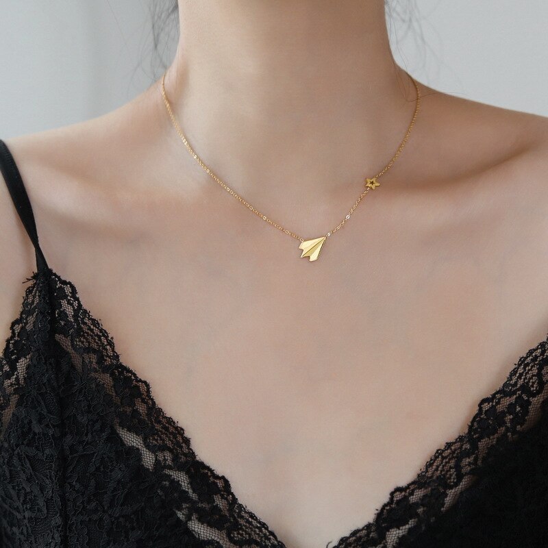 Sexy Airplan Star Choker Gouden Hanger Ketting Vrouw Sieraden Mode Elegante Titanium Rvs Accessoire Niet Vervagen