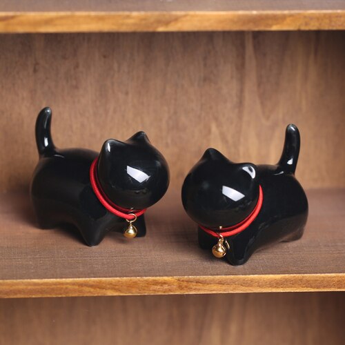 Chinese ru kiln kitten cute tea pet figures small decoration ceramic ornaments tea ceremony zen pen holder holder cat: pair  little black