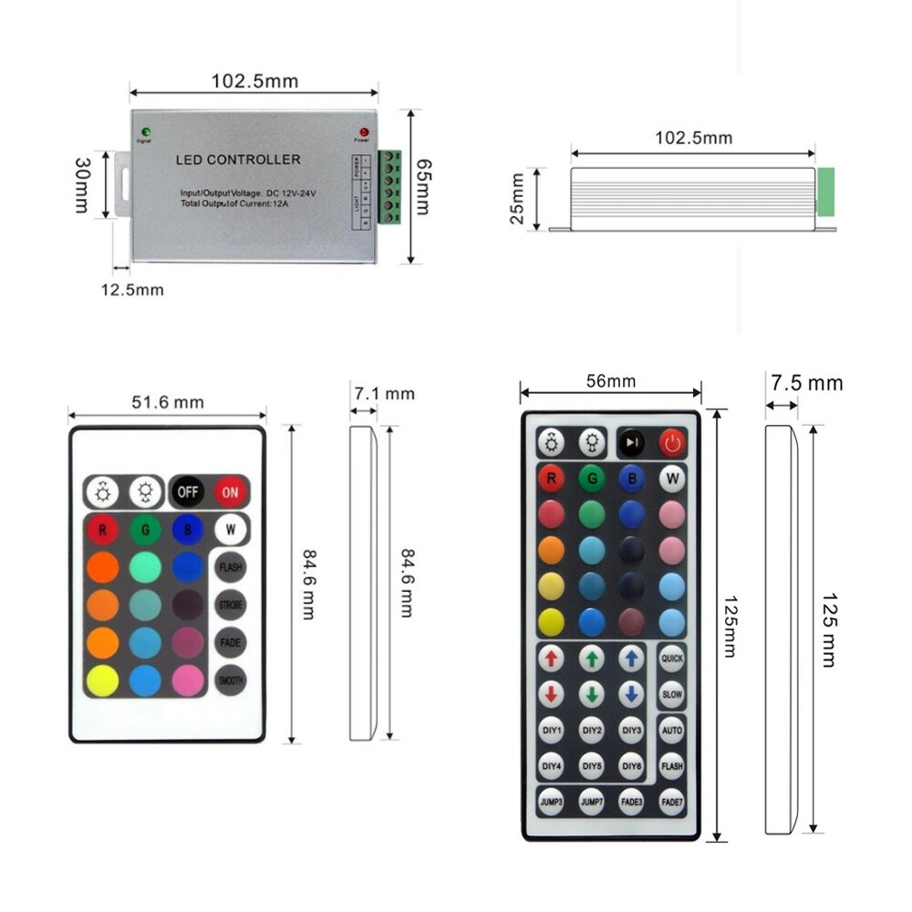 144W RGB IR Remote Controller DC12-24V 24 / 44key For 5050 12A RGB Led Strip Tape Lighting