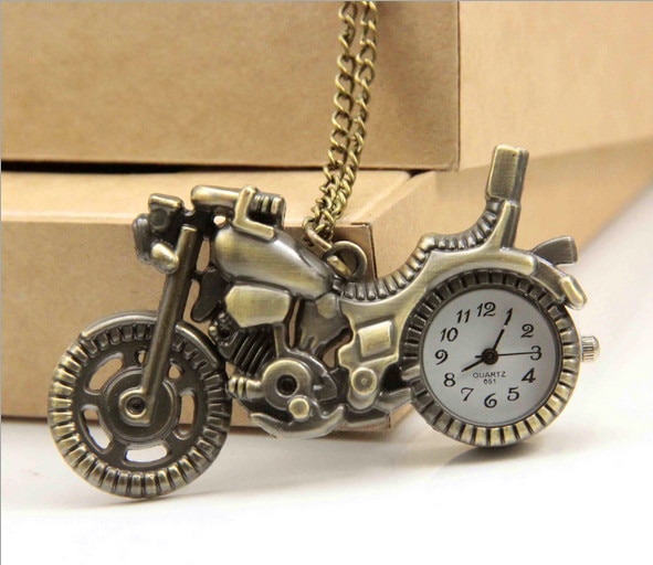 Brons Vintage Retro Motorrijwiel Zakhorloge Ketting Hanger Vrouwen Horloges Quartz Horloges Beste Cadeaus Relogio