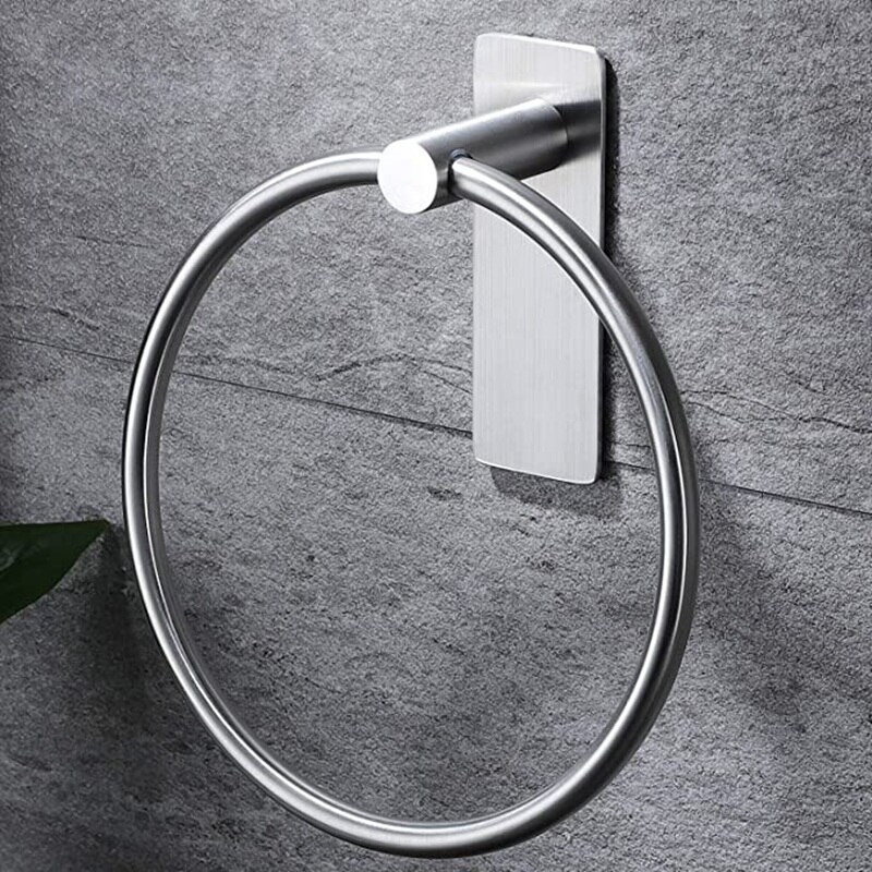 Towel Ring/Hand Towel Holder - Self Adhesive Round Towel Rack Black Hand Towel Bar for Bathroom, Stainless Steel