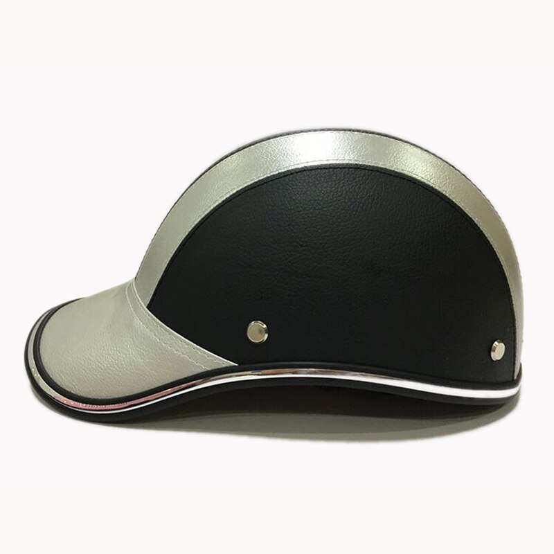 GRATIS SIZE PU Leer Motorfiets Open Half helmen Fiets Scooter Helm Vrouwelijke Moto Casco Baseball Cap gorras de beisbol: Zilver
